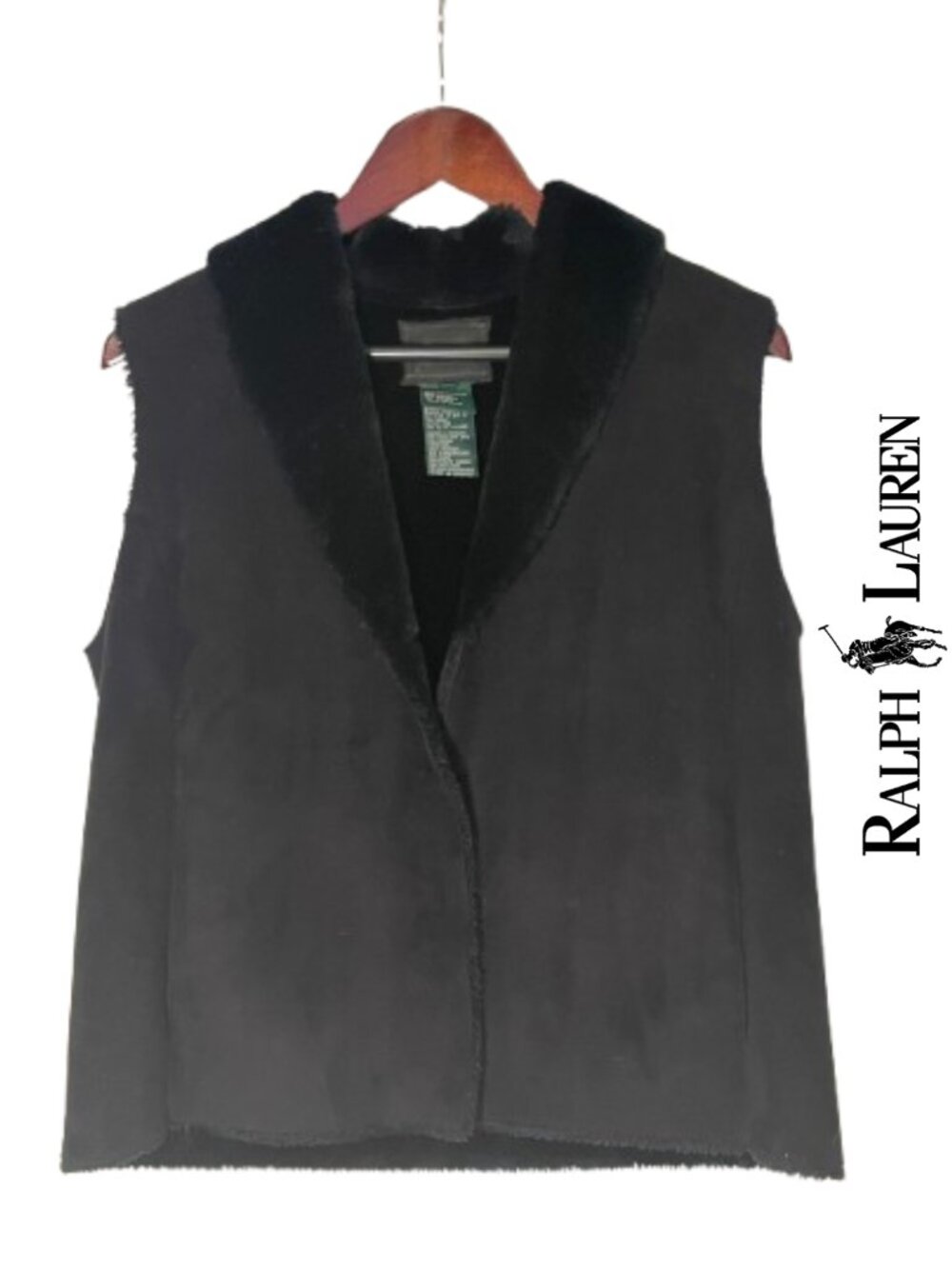 Ralph Lauren Black Label Faux Fur Faux Suede Vest Black Size P/M